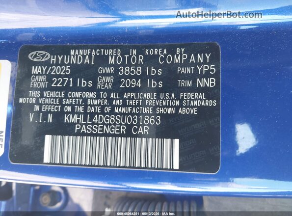 KMHLL4DG8SU031863 2025 HYUNDAI ELANTRA Blue Widok komory silnika
