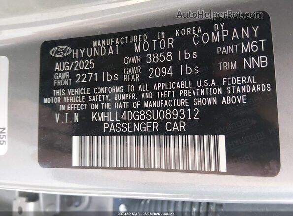 KMHLL4DG8SU089312 2025 HYUNDAI ELANTRA Silver ძრავის განყოფილების ხედი