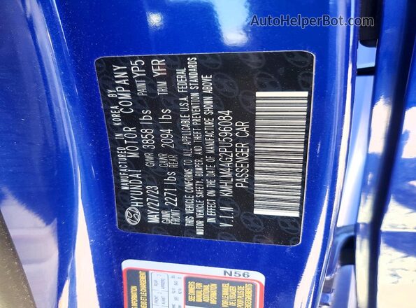 KMHLM4AG2PU596084 2023 HYUNDAI ELANTRA Синий Вид наклейки с VIN-кодом
