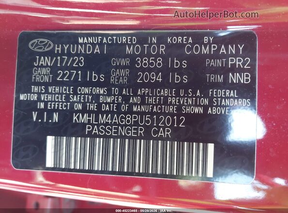 KMHLM4AG8PU512012 2023 HYUNDAI ELANTRA Red Շարժիչի բաժամունքի տեսք
