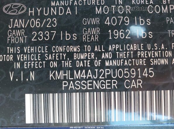 KMHLM4AJ2PU059145 2023 HYUNDAI ELANTRA HYBRID Blue 