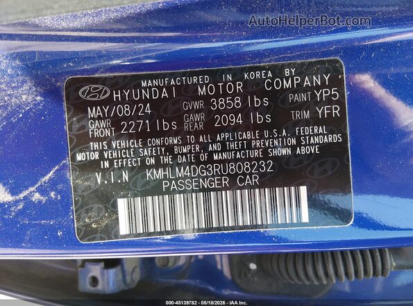 KMHLM4DG3RU808232 2024 HYUNDAI ELANTRA Blue Engine compartment view