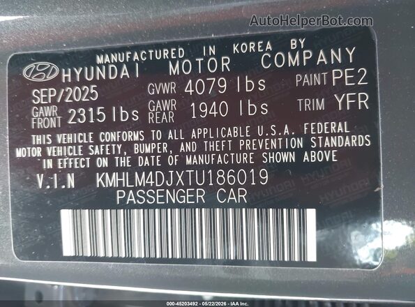 KMHLM4DJXTU186019 2026 HYUNDAI ELANTRA HYBRID Gray Շարժիչի բաժամունքի տեսք