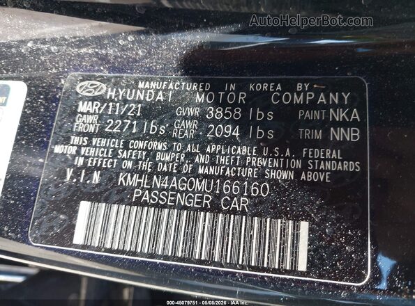 KMHLN4AG0MU166160 2021 HYUNDAI ELANTRA Black Engine compartment view