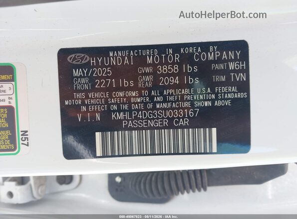 KMHLP4DG3SU033167 2025 HYUNDAI ELANTRA White ძრავის განყოფილების ხედი