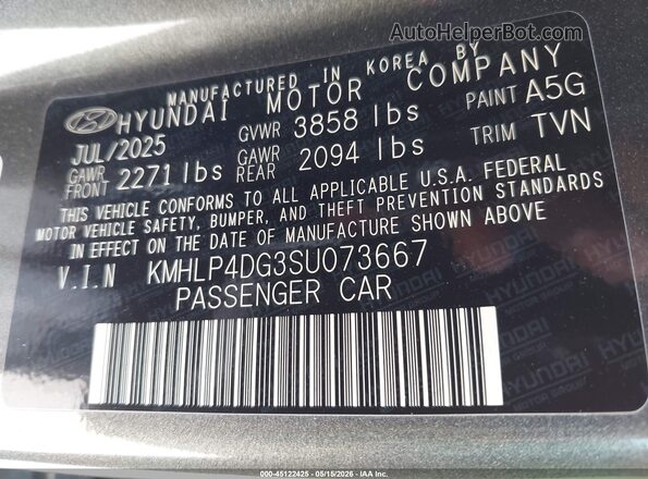 KMHLP4DG3SU073667 2025 HYUNDAI ELANTRA Gray Vista del compartimento del motor