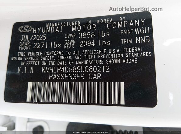 KMHLP4DG8SU080212 2025 HYUNDAI ELANTRA White Vista del compartimento del motor