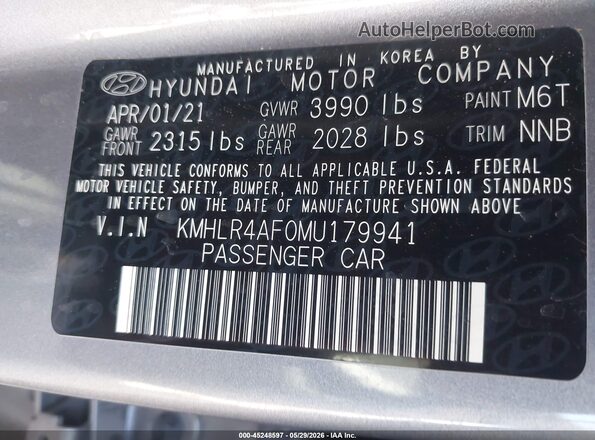 KMHLR4AF0MU179941 2021 HYUNDAI ELANTRA Gray Շարժիչի բաժամունքի տեսք