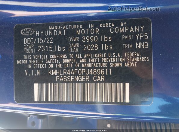 KMHLR4AF0PU489611 2023 HYUNDAI ELANTRA Blue Вид підкапотного простору