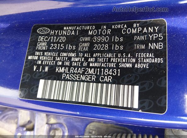KMHLR4AF2MU118431 2021 HYUNDAI ELANTRA Синий Вид подкапотного пространства