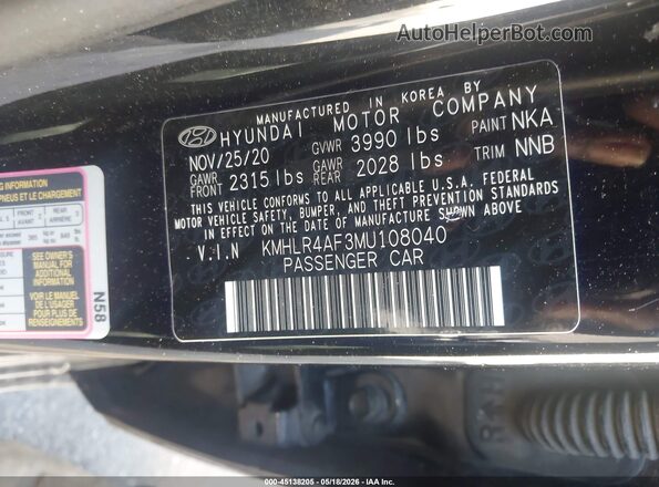 KMHLR4AF3MU108040 2021 HYUNDAI ELANTRA Черный Вид подкапотного пространства