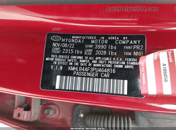KMHLR4AF3PU464816 2023 HYUNDAI ELANTRA Красный Вид подкапотного пространства