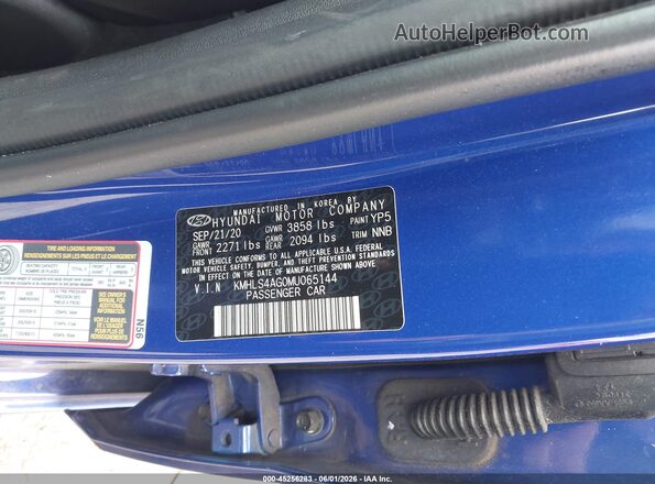 KMHLS4AG0MU065144 2021 HYUNDAI ELANTRA Blue Vista del compartimento del motor