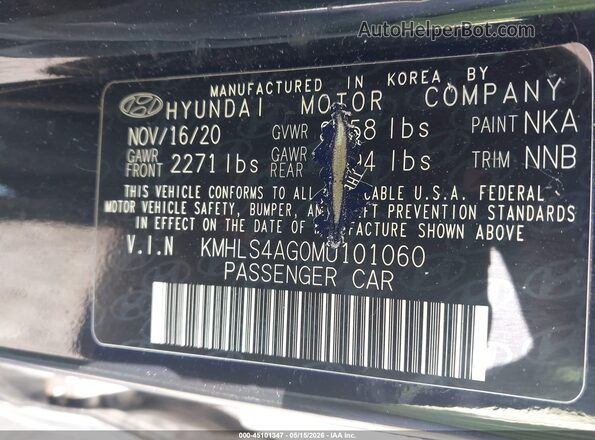 KMHLS4AG0MU101060 2021 HYUNDAI ELANTRA Black ძრავის განყოფილების ხედი