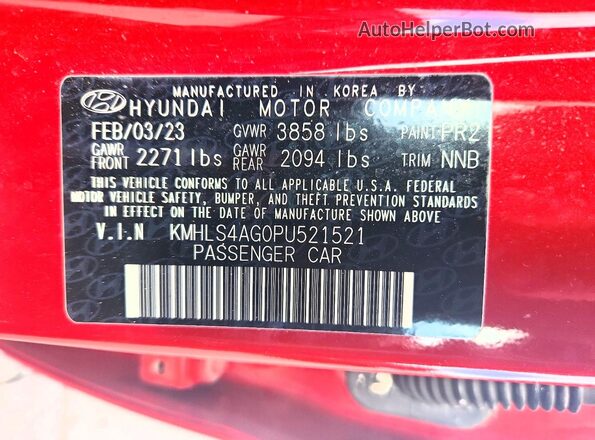 KMHLS4AG0PU521521 2023 HYUNDAI ELANTRA Red VIN sticker view