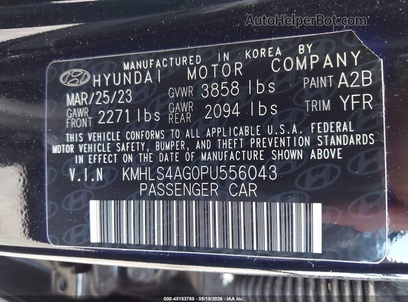 KMHLS4AG0PU556043 2023 HYUNDAI ELANTRA Black 