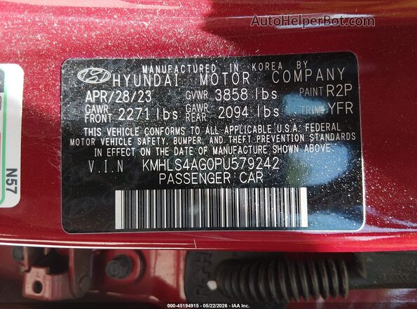 KMHLS4AG0PU579242 2023 HYUNDAI ELANTRA Red Vista del compartimento del motor