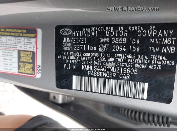 KMHLS4AG1NU219605 2022 HYUNDAI ELANTRA Серебряный Вид подкапотного пространства