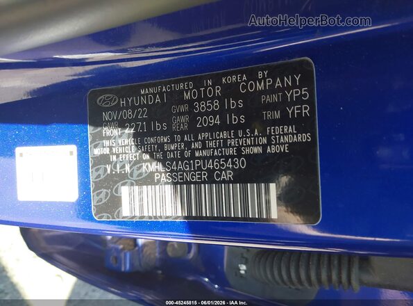 KMHLS4AG1PU465430 2023 HYUNDAI ELANTRA Blue Widok komory silnika