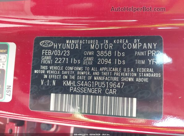 KMHLS4AG1PU519647 2023 HYUNDAI ELANTRA Red Vista del compartimento del motor