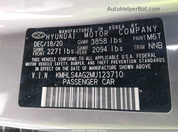 KMHLS4AG2MU123710 2021 HYUNDAI ELANTRA Gray Շարժիչի բաժամունքի տեսք