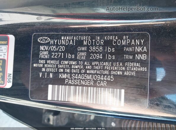 KMHLS4AG5MU094445 2021 HYUNDAI ELANTRA Black ძრავის განყოფილების ხედი