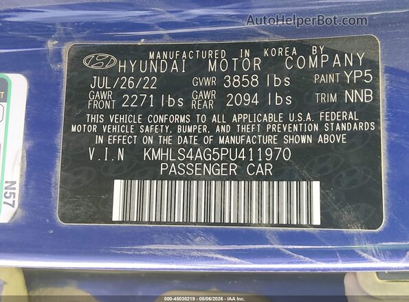 KMHLS4AG5PU411970 2023 HYUNDAI ELANTRA Blue Engine compartment view