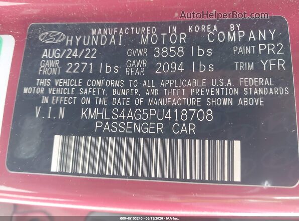 KMHLS4AG5PU418708 2023 HYUNDAI ELANTRA Red Vista del compartimento del motor