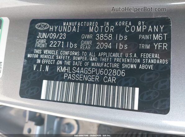 KMHLS4AG5PU602806 2023 HYUNDAI ELANTRA Gray Շարժիչի բաժամունքի տեսք
