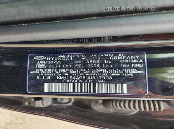 KMHLS4AG6NU317903 2022 HYUNDAI ELANTRA Black Engine compartment view