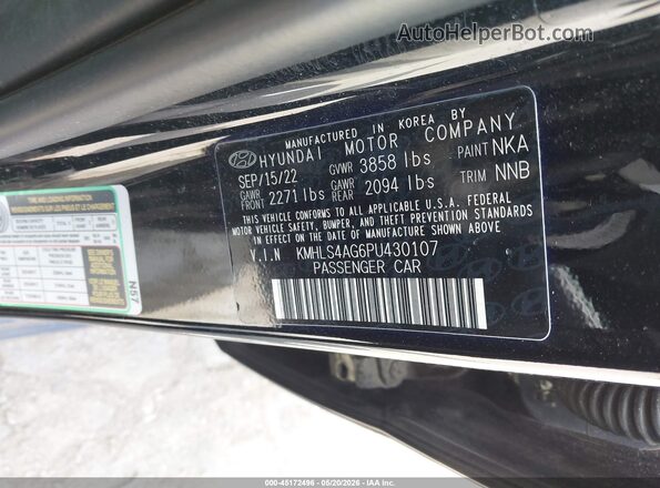 KMHLS4AG6PU430107 2023 HYUNDAI ELANTRA Black Vista del compartimento del motor