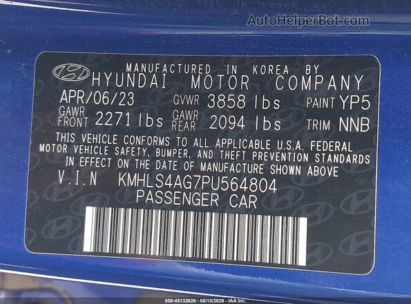 KMHLS4AG7PU564804 2023 HYUNDAI ELANTRA Blue Вид підкапотного простору
