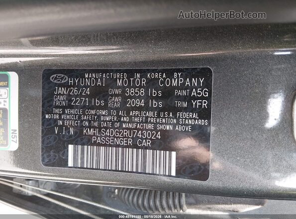 KMHLS4DG2RU743024 2024 HYUNDAI ELANTRA Gray 
