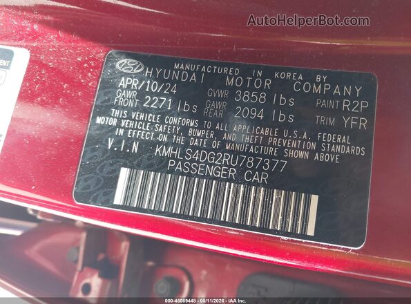 KMHLS4DG2RU787377 2024 HYUNDAI ELANTRA Red 