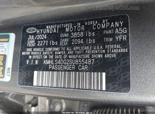 KMHLS4DG2SU855487 2025 HYUNDAI ELANTRA Gray Вид підкапотного простору