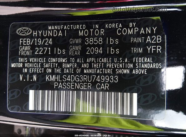 KMHLS4DG3RU749933 2024 HYUNDAI ELANTRA Black Вид підкапотного простору