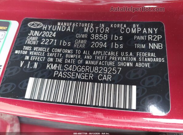 KMHLS4DG6RU829257 2024 HYUNDAI ELANTRA Red Вид підкапотного простору