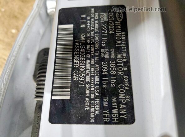 KMHLS4DG6SU905971 2025 HYUNDAI ELANTRA Белый Вид наклейки с VIN-кодом