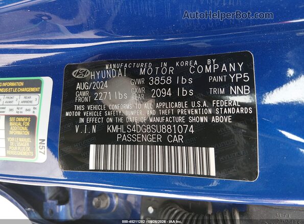 KMHLS4DG8SU881074 2025 HYUNDAI ELANTRA Blue Շարժիչի բաժամունքի տեսք