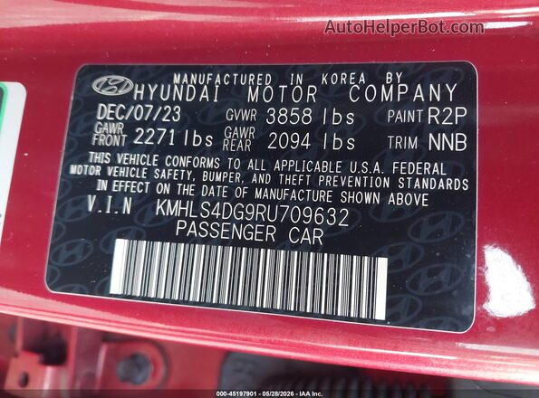 KMHLS4DG9RU709632 2024 HYUNDAI ELANTRA Burgundy Engine compartment view
