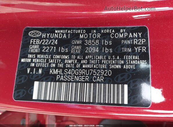 KMHLS4DG9RU752920 2024 HYUNDAI ELANTRA Red ძრავის განყოფილების ხედი