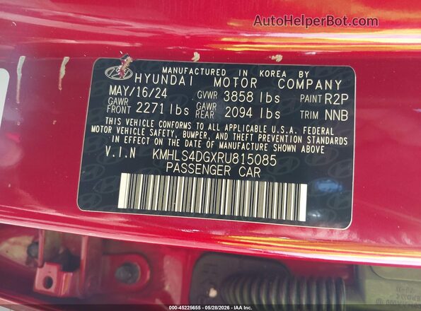 KMHLS4DGXRU815085 2024 HYUNDAI ELANTRA Burgundy Engine compartment view
