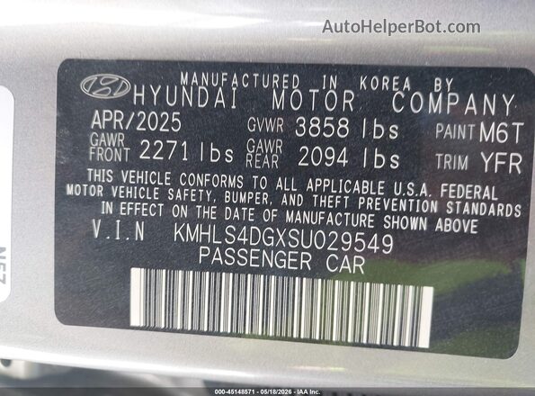 KMHLS4DGXSU029549 2025 HYUNDAI ELANTRA Серебряный Вид подкапотного пространства