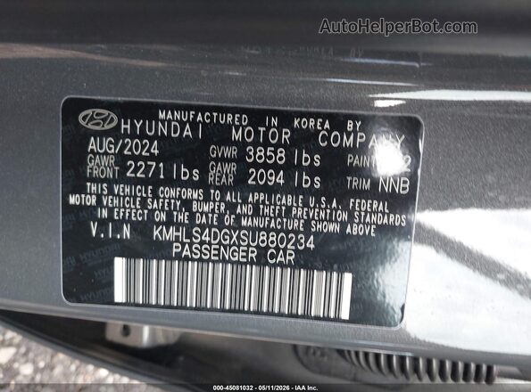 KMHLS4DGXSU880234 2025 HYUNDAI ELANTRA Gray Engine compartment view
