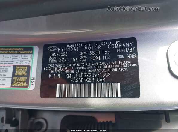 KMHLS4DGXSU971553 2025 HYUNDAI ELANTRA Silver Շարժիչի բաժամունքի տեսք