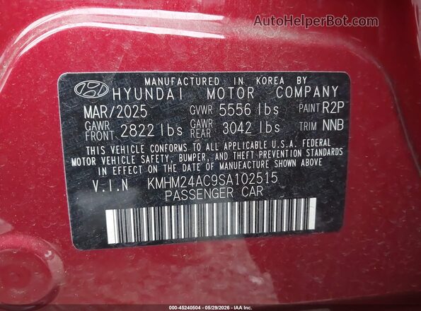 KMHM24AC9SA102515 2025 HYUNDAI IONIQ 6 Red Вид підкапотного простору