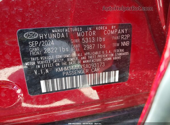 KMHM34AAXSA093173 2025 HYUNDAI IONIQ 6 Red Շարժիչի բաժամունքի տեսք
