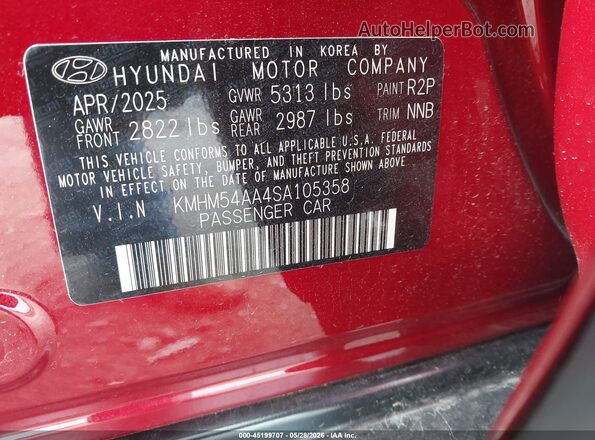 KMHM54AA4SA105358 2025 HYUNDAI IONIQ 6 Red Вид підкапотного простору