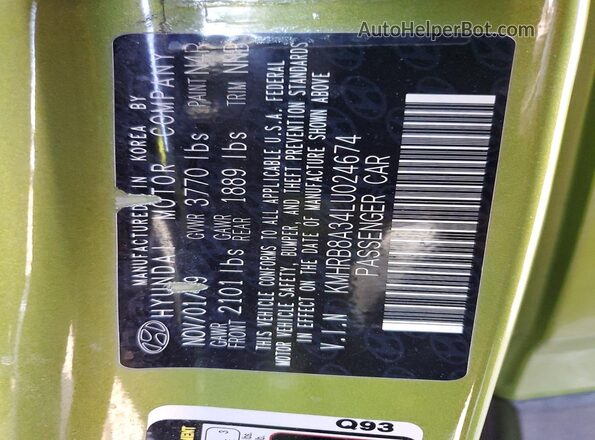 KMHRB8A34LU024674 2020 HYUNDAI VENUE Green 