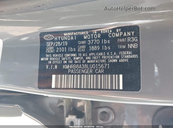 KMHRB8A38LU015671 2020 HYUNDAI VENUE Серый Вид подкапотного пространства
